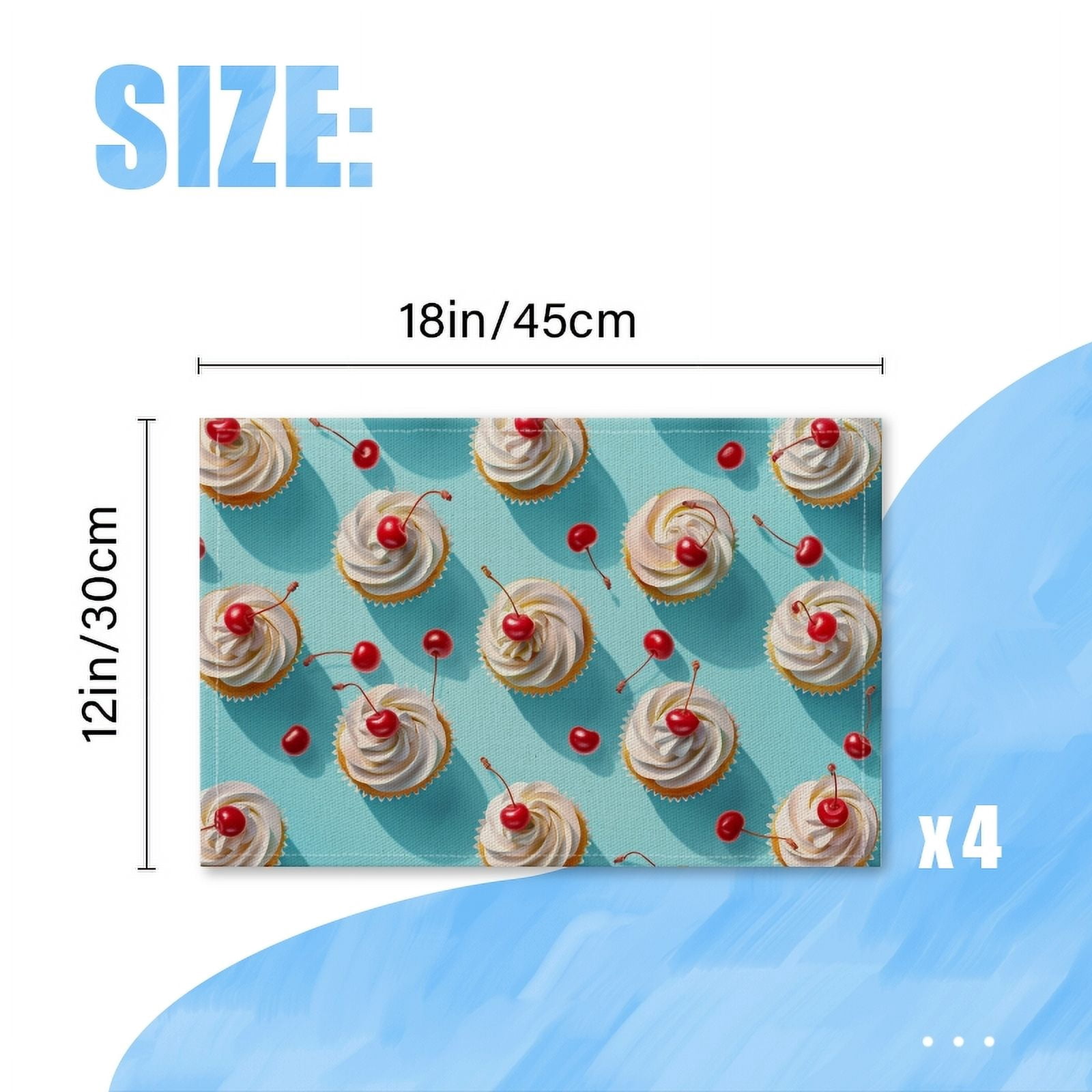 BaHomeck placemats Set of 4 rectangle Linen Cotton Placemats for Dining Table Washable Heat Resistant,18*12inch,Pattern Of Cupcakes With Cream And Cherries On Top