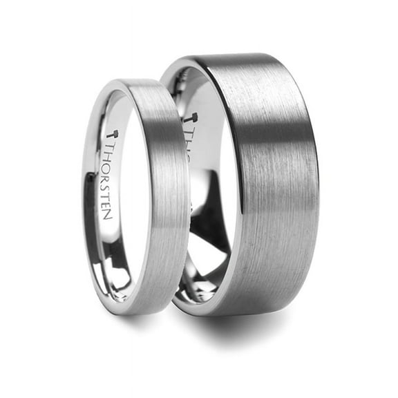 Matching Rings Set Flat Brush Finish Tungsten Wedding Ring