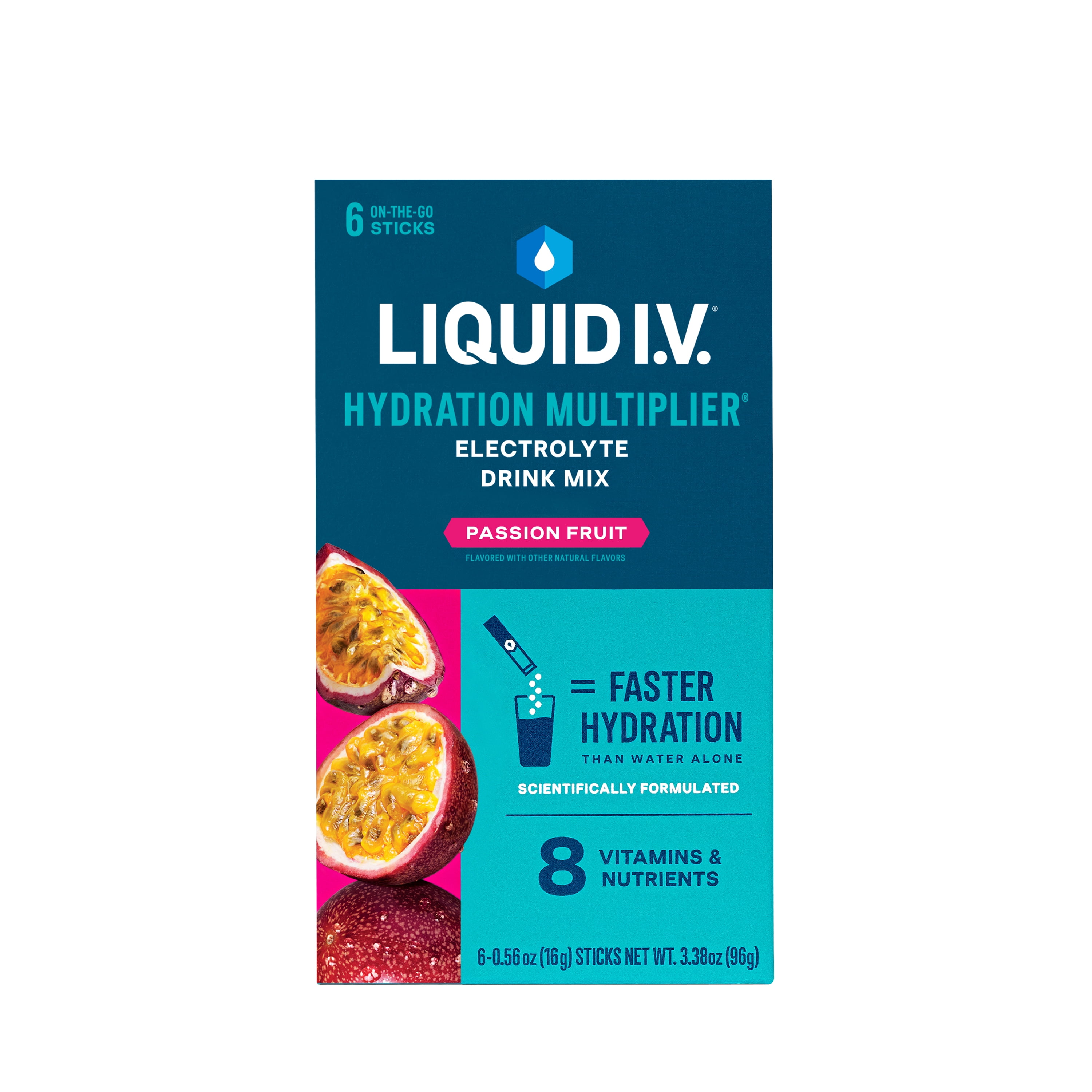 Liquid I.V. Passion Fruit Hydration Multiplier Powdered Electrolyte Drink Mix, 6 Count Packets
