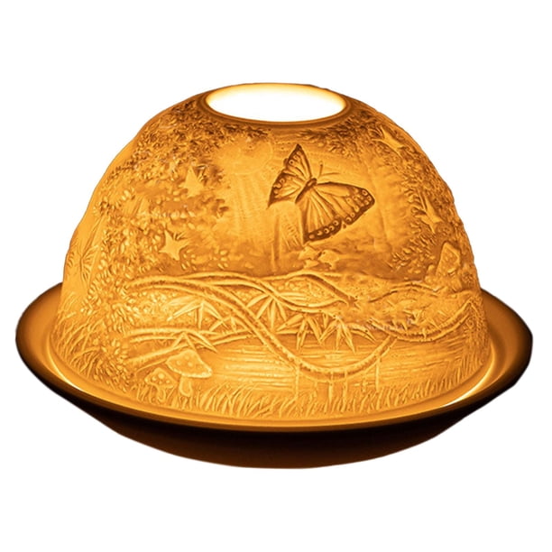 Portavelas de cerámica decorativa para té, ideal para fiestas, bodas, mesas. Mariposa hongo