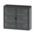 thumbnail image 3 of 27.56"Modern Wall Cabinet with Glass Doors, Bathroom Cabinet with Featuring Three-tier Storage for Entryway Living Room, Bathroom or Dining Room, Dark Gray, 3 of 7