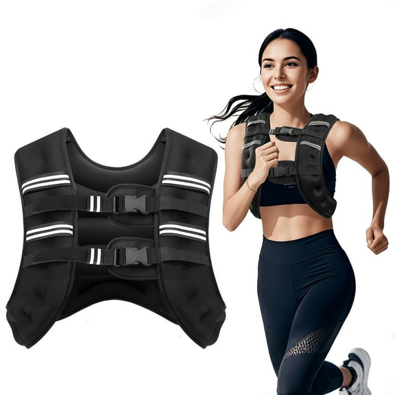 Weighted vest  Gravity-enhancing vest  Reflective strip vest  Adjustable double-buckle load-bearing vest  Suitable for walking  running  strength training  exercise  Black