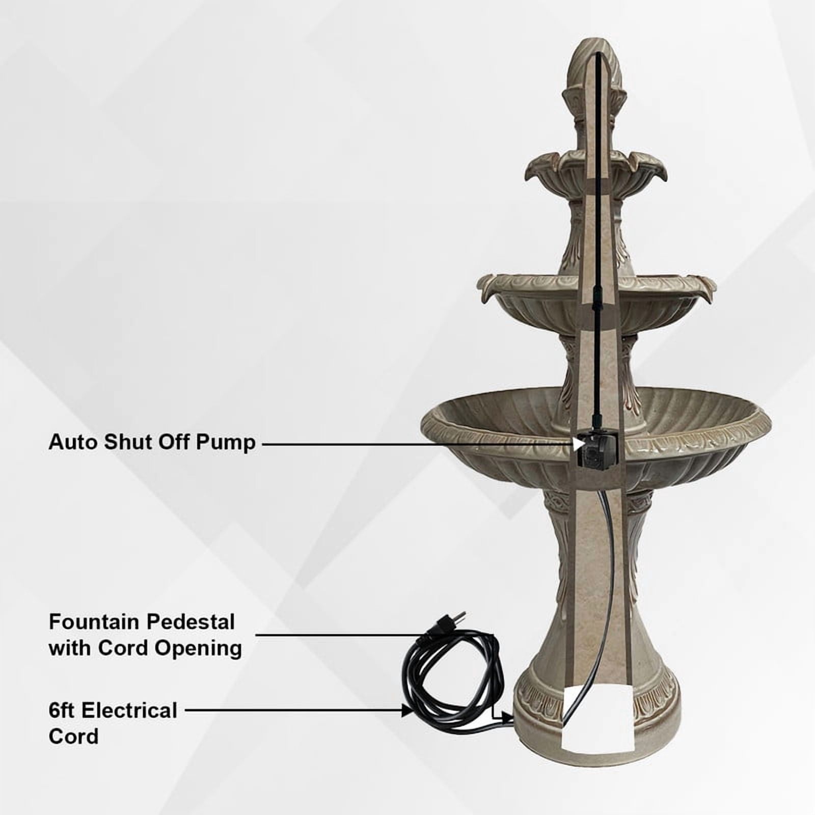 47 in H Freestanding Garden 3-Tiered Outdoor Waterfall Fountain w/Leaf Details, Ceramic, Beige