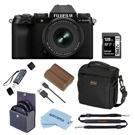 Fujifilm X-S20 Mirrorless Camera with XF 16-50mm f/2.8-4.8 R LM WR Lens, Black, Bundle with 128GB Memory Card and Li-Ion Battery, 58mm Filter Kit and Shoulder Bag