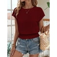 thumbnail image 5 of Women Dressy Casual Cap Sleeve Tops with Smocked Hem Wine Red M, 5 of 6