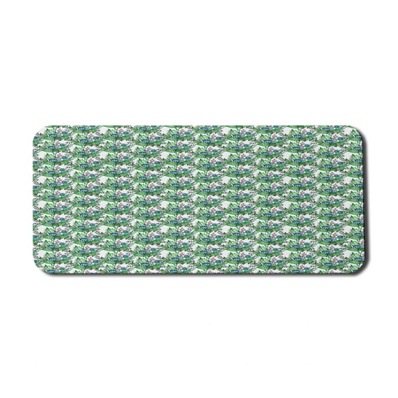 Floral Computer Mouse Pad, Repetitive Pattern of Hand Painted Spring Flowers and Several Leaves, Rectangle Non-Slip Rubber Mousepad X-Large, 35" x 15" Gaming Size, Green and Multicolor, by Ambesonne