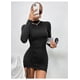 thumbnail image 2 of Vestido sexy adelgazante de medio cuello alto para mujer, vestido sencillo de manga larga con cuello redondo y cordón adelgazante para mujer, 2 of 7