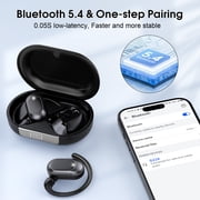 Open Ear Earbuds, Bluetooth 5.4 Headphones, Wireless Earbuds with Ear Hooks,70H HiFi Stereo Open Ear Headphones with Mic, IP7 Waterproof Lightweight Air Conduction Headphones for Workouts and Running
