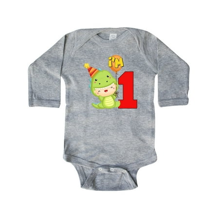 

Inktastic 1st Birthday Cute Dinosaur Gift Baby Boy or Baby Girl Long Sleeve Bodysuit