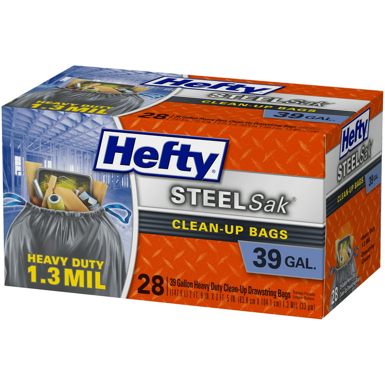 Hefty 39-Gallons Black Outdoor Plastic Construction Drawstring Trash Bag  (28-Count) in the Trash Bags department at