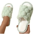 thumbnail image 2 of Xfvqtps Large Size Fuzzy Slippers for Womens Open Toe Grid Pattern Slip on Solid Color Fluffy Plush Thick Bottom Non Slip Cozy Indoor Outdoor House Warm Winter Fluffy Slippers Green, 2 of 5