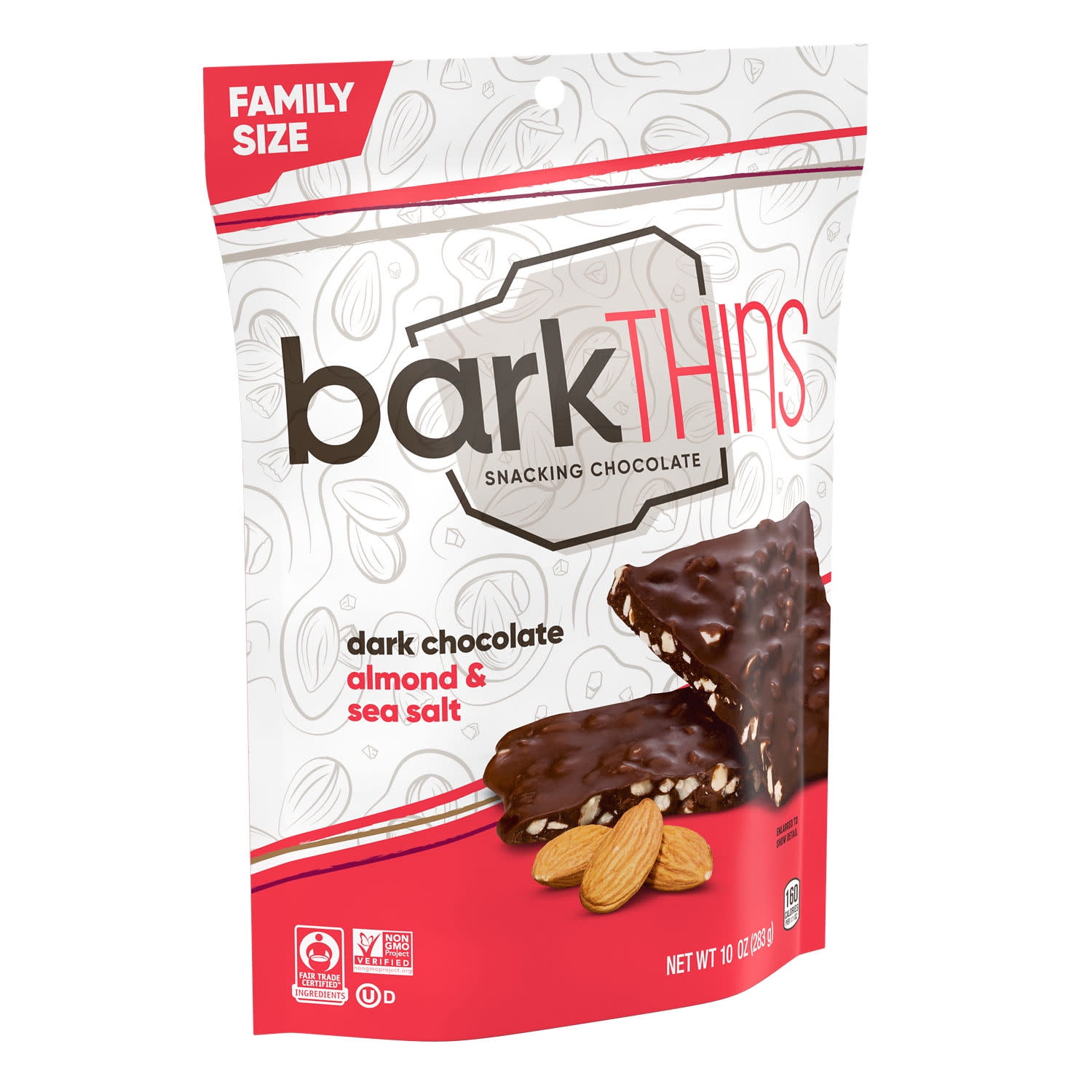 Barkthins Dark Chocolate, Almond and Sea Salt Snacking Chocolate, Family Bag 10 oz