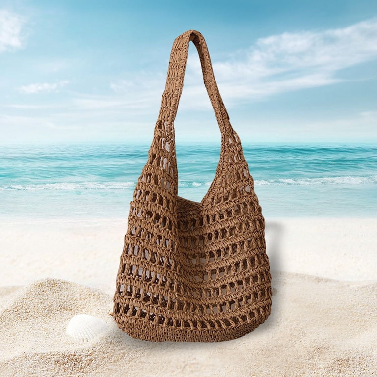 Women Straw Crochet Backpack Beach Drawstring Boho Daypack  display picture 1