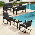 thumbnail image 3 of 8-Piece All-Weather Wicker Patio Furniture Set, Outdoor Conversation Set with 2 Loveseats, 4 Rocking Chairs, 2 Glass Coffee Tables, Black, 3 of 6