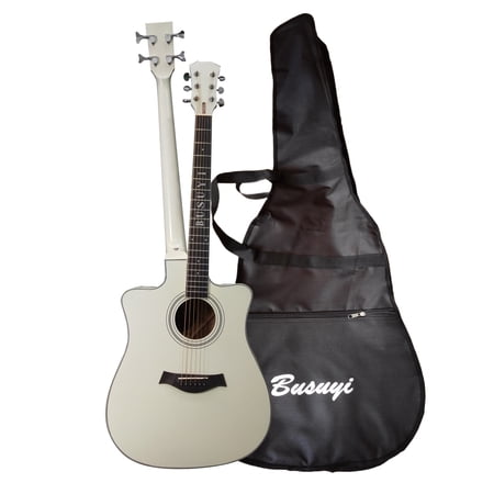 Busuyi Electric Guitar 4 String Bass 6 String Lead Acoustic, Travel Acoustic Guitar with Classical Metal Heel 41inch Bass Guitar, 39inch Acoustic Guitar, Double Neck Guitar (White)