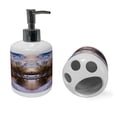 thumbnail image 2 of Ambesonne Landscape Soap Dispenser & Toothbrush Holder Set, Snowy Winter Park Lake, 2 Pcs, Brown and White, 2 of 6