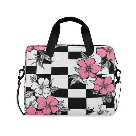 16inch Laptop Briefcase, Business Laptop Bag with Detachable Strap & Padded Compartment, Water-Resistant Polyester，Pink Flowers