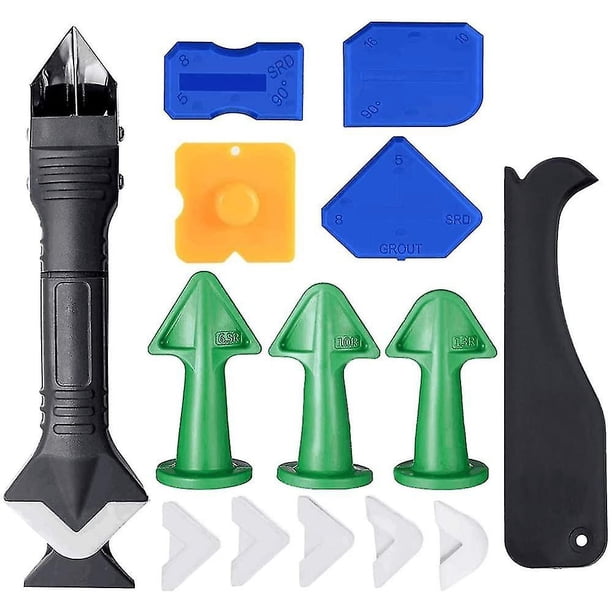 Kit de herramientas de calafateo de silicona, 15 piezas 3 en 1, kit de herramientas de calafateo con raspador de plástico, herramientas de masilla, perfecto para baño Afortunado Sencillez