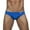 Blue, variant on Mens Swim Brief Male Low Waist Bikini Briefs Solid Color Nylon Swimming Briefs Cup Anti Embarrassing Beach Shorts Tie(Orange,L)
