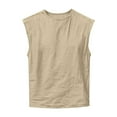 thumbnail image 4 of ZOYOEN Mens Cotton Linen Tank Tops- Sleeveless Crewneck Casual Loose Fit Summer Shirts Beige Size S, 4 of 5