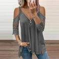 thumbnail image 2 of QLEICOM Women's Tops Half Sleeve Cold Shoulder Tops, Ｖ Neck Zipper Soild Hollow Out Loose T-Shirt, Summer Cutout Sleeve Zipper Plus Size Pullover Tops, Tees & Blouses S-5XL, 2 of 2