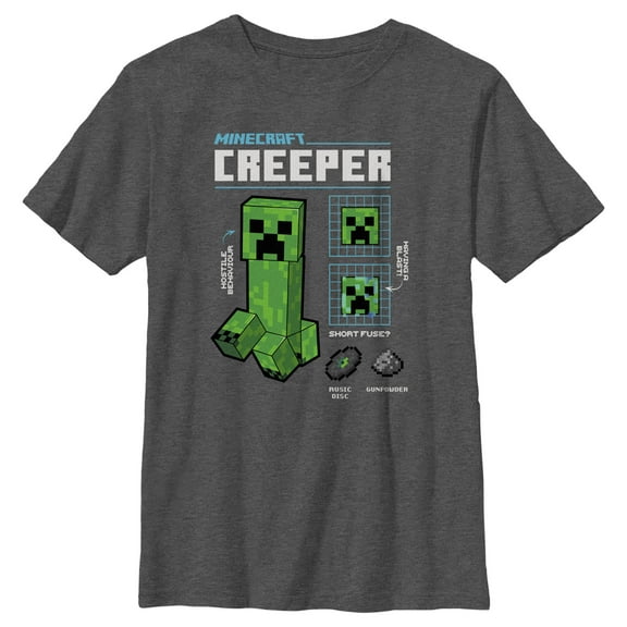 Boy's Minecraft Creeper Graph Graphic Tee Charcoal Heather Medium