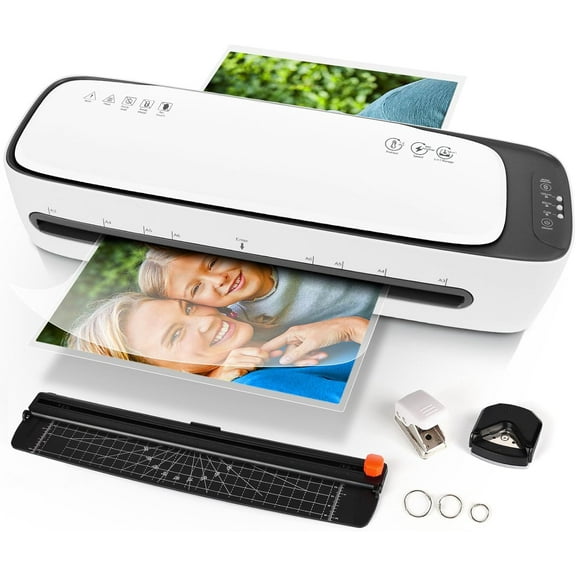 Laminator Machine, A3/A4/A5/A6 Lamination Machine with Sheets 12 Pouches, Paper Trimmer and Corner Rounder, 13'' Thermal Laminator for Home Office School Use, 60s Fast Warm-Up, White