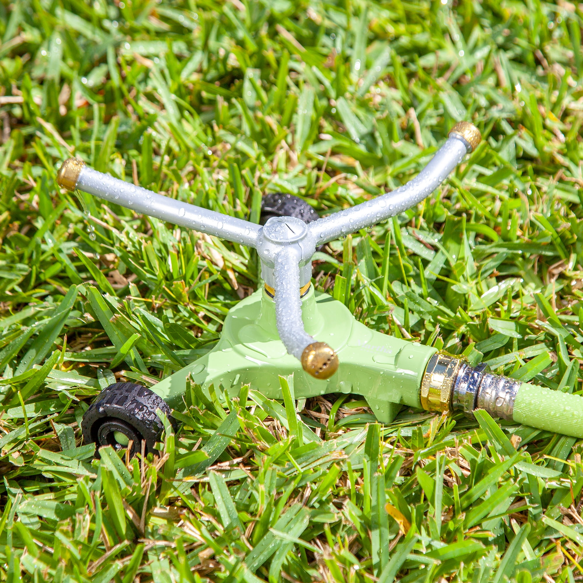Martha Stewart MTS-WRSPR8M Heavy-Duty Metal 3-Arm Rotating Sprinkler - 1390 sq ft Max Coverage