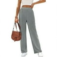 thumbnail image 1 of PENGXIANG Pantalon Décontracté pour Femmes avec Taille Élastique, Jambe Droite Ajourée, 1 of 7
