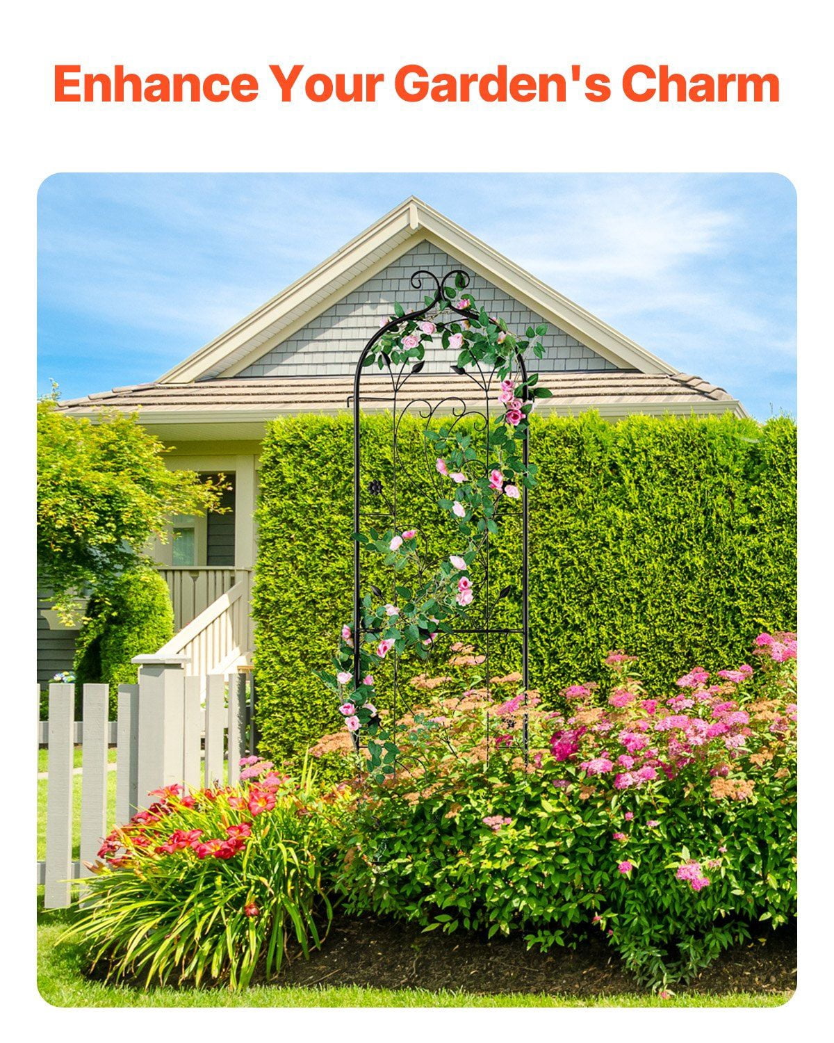 Garden Trellis for Climbing Plants, 60 x 15 in, Rustproof Metal Garden Flower Trellis, Outdoor Climbing Rose Trellis Cucumbers Support, Decorative Tall Clematis Trellis for Courtyards Lawns