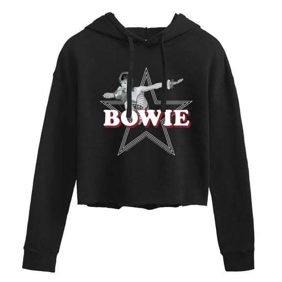 David Bowie -  Logo Star   - Juniors Cropped Pullover Hoodie