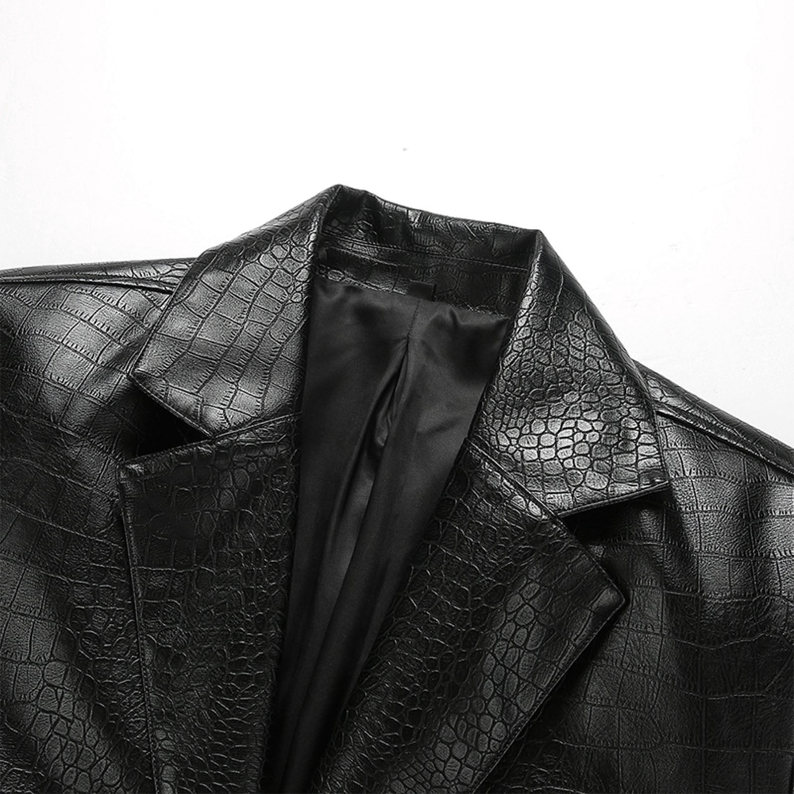 BVnarty Men's Crocodile Pattern Blazer Business Suit Jacket Slim Fit Faux Leather Long Sleeve Button Up Coat (Black,M)