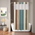 thumbnail image 6 of No Hook Shower Curtain with Built-in Rings - Boho Vintage Striped Washable Waterproof Fabric Bathroom Curtains for Hotel,Rentals, Stall 36 X 72 Inch , Teal Brown Beige, 6 of 8
