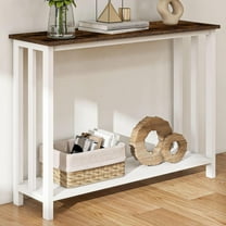Farmhouse Solid Wood Console Table, 2 Tier Entryway Table with Storage Shelves, Narrow Sofa Table for Living Room, Hallway, Foyer, Entryway, Rustic White