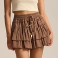 thumbnail image 5 of GJSYRH Shorts for Women Ruffled Tiered Pleated Mini Skirts Boho High Waist Flowy Comfy Tennis Golf Skorts Brown M, 5 of 6