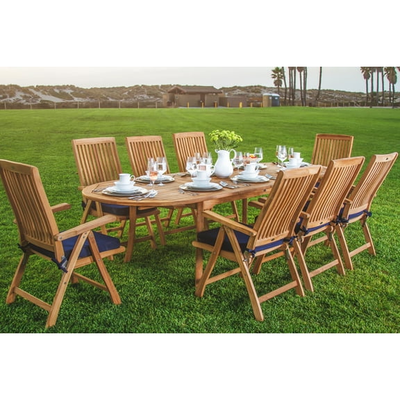 Teak Dining Set:8 Seater 9 Pc - 94" Oval Table And 8 Marley Reclining Arm Chairs Outdoor Patio Grade-A Teak Wood WholesaleTeak #WMDSMRb