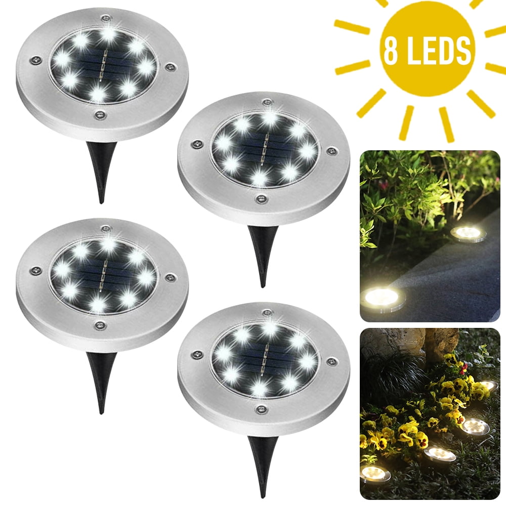 Solar Ground Lights, 4Pack Bright Solar Power Buried Light With 8LED Under Ground Lamp Outdoor PathWay Garden Holiday Decoration Christmas Lights, Warm White