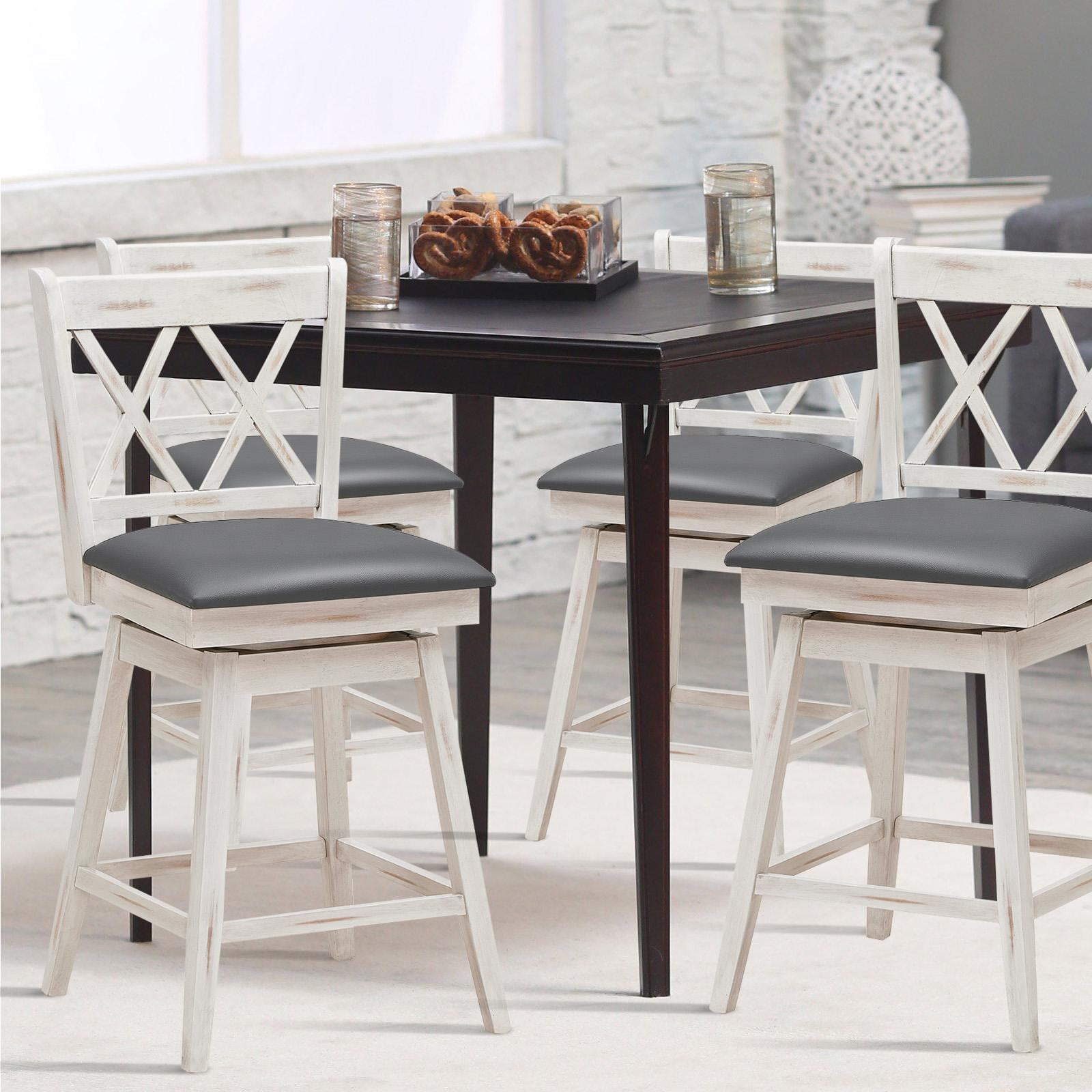 Giantex Round Swivel Low Back Pedestal Bar Stool, Antique White/Black (Set of 4)