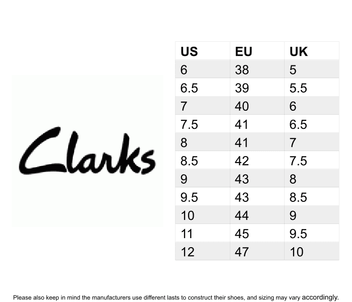 clarks women's shoe size chart