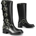thumbnail image 4 of Women's Fashion  High Boots - Chunky Heel  with Pull-On Design, Square Toe with Decorative Buckles, 4 of 8