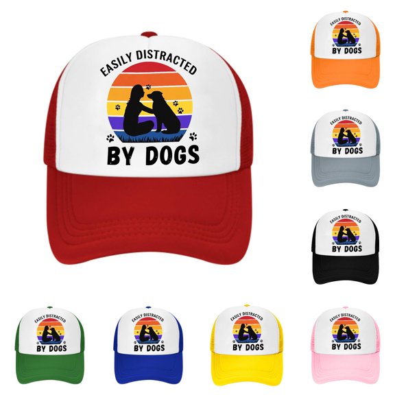 XIAOCHA Pet Graphic Trucker Hat for Women Breathable Outdoor Sun Guard Baseball Cap Casual Dad Hat,Red
