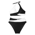 thumbnail image 4 of MKLEKYY Trajes De Baño Mujer 2 Piezas 2024 Women'S Split Swimsuit Bikini Leaf Print Hanging Neck V Neck Swimsuit, 4 of 5
