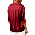 thumbnail image 4 of Women's Satin Button Down Shirt Blouse Top Long Sleeve Crewneck Loose Fit Solid Color Soft Silky Business Casual Work Office Vacation Outfits Fashion Essential Gift for Women, 4 of 8