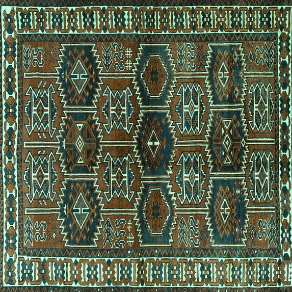 Ahgly Company Machine Washable Indoor Square Persian Turquoise Blue Traditional Area Rugs, 7' Square