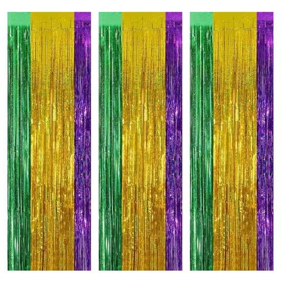 PMU Mardi Gras Curtains Gold, Green, Purple (3/pkg) Pkg/1