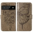 thumbnail image 5 of Dteck Wallet Case for Google Pixel 6 Pro,Butterfly & Flower Embossed PU Leather Magnetic Clasp Folio Flip Kickstand Card Holder Shockproof Protective Phone Cover with Wrist Strap,Gray, 5 of 5