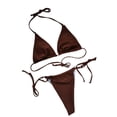 thumbnail image 2 of 1 Set Backless Swimsuit Padded Drawstring Pure Color Bikini Set for Beach, 2 of 7