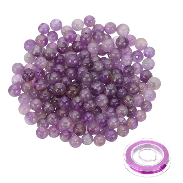 Uxcell 0.24" Cuentas de piedra natural 200Pcs cuentas redondas de gema natural púrpura