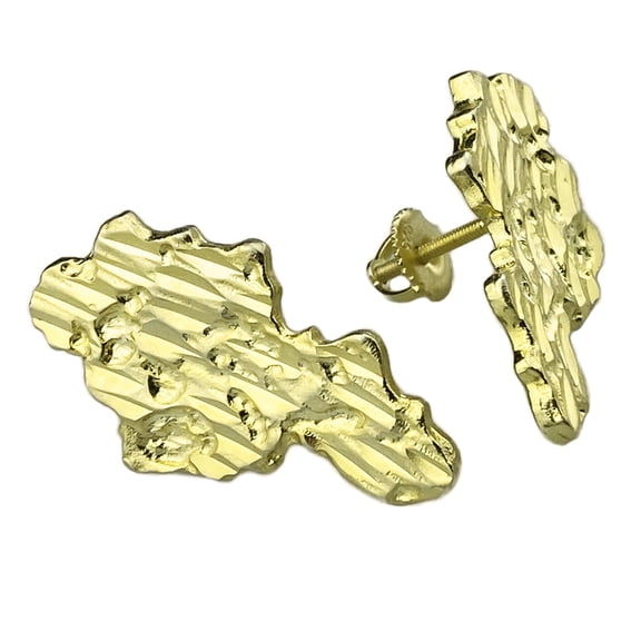 14k Gold Plated Nugget Earrings 925 Sterling Silver Diamond Cut Screw Back Big Huge 27MM