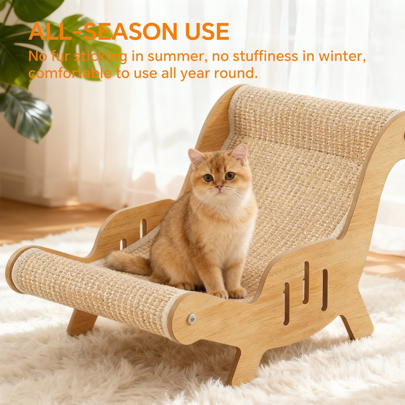 Cat Scratcher Bed, Wooden Sisal Recliner Scraper Board Chair for Indoor Cats